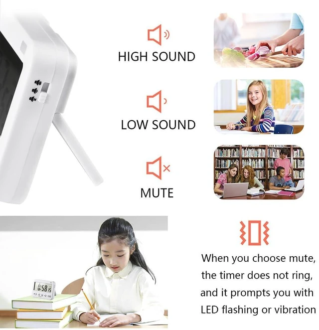 Alt view image 3 of 6 - 99 Hours Digital Timer, Silent, Sound, Vibrating, Countdown, Count Up, Loop, Alarm, Clock, Small Timer for Study, Classroom, Office, Meditation, Lab, Sleep, Desk