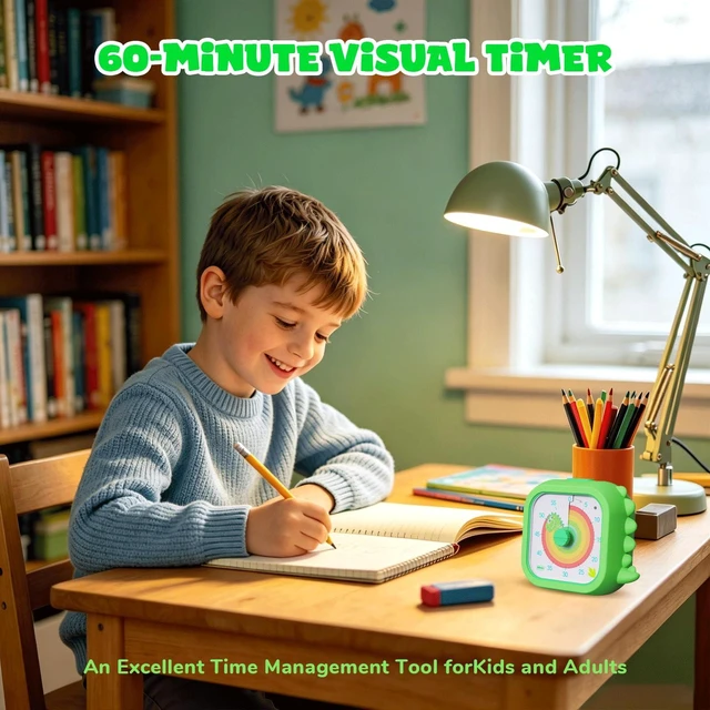 Alt view image 3 of 6 - Dinosaur Visual Timer for Kids, 60 Min Countdown, 3 Sound Modes | Cute Pomodoro rainbow timer disk timer for classroom, home study, kids desk, office desk, meetings, time management tool