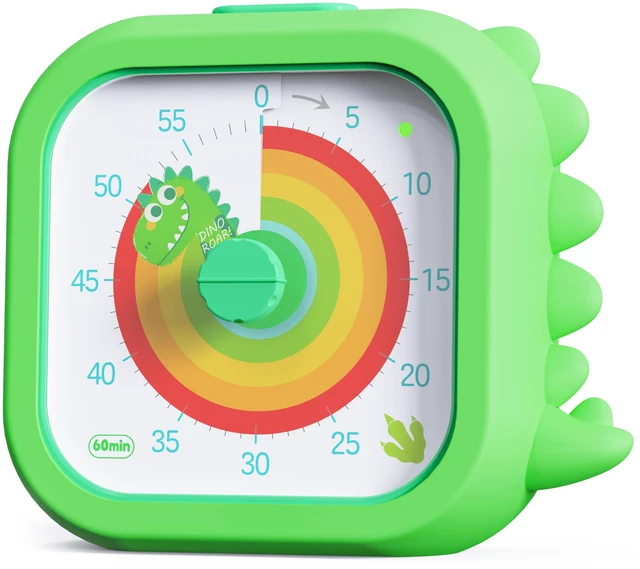 Main image of Dinosaur Visual Timer for Kids, 60 Min Countdown, 3 Sound Modes | Cute Pomodoro rainbow timer disk timer for classroom, home study, kids desk, office desk, meetings, time management tool
