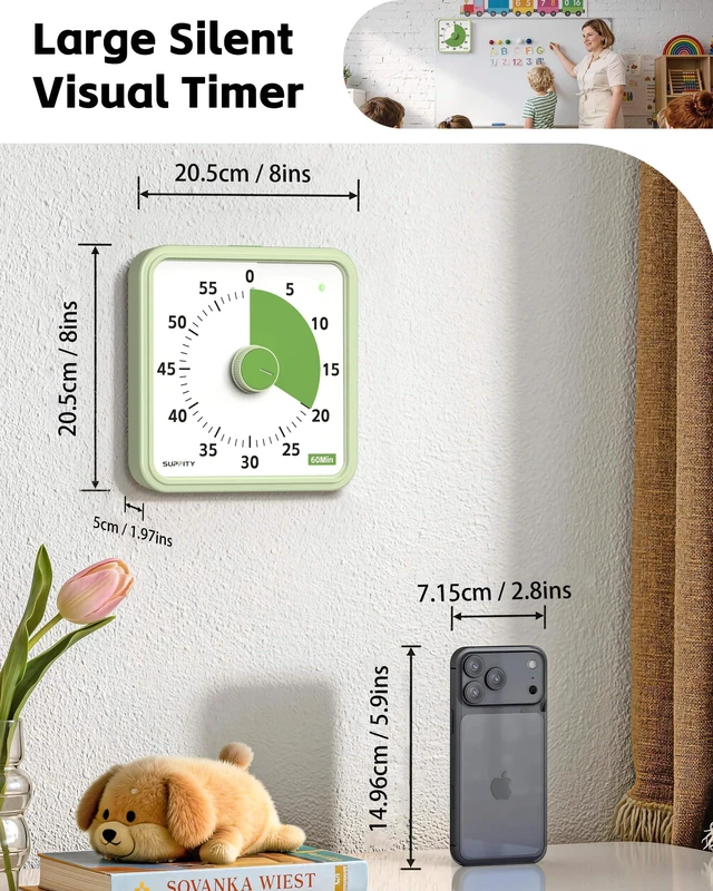 Alt view image 3 of 6 - 8-Inch Large Visual Timer for Kids 60-Minute Classroom Timer Magnetic | Countdown Timer with Pause Kickstands, Time Management Tool ADHD Timer Home School Kitchen and Office