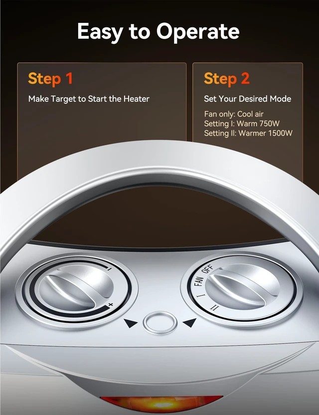 Alt view image 7 of 7 - Space Heater, Portable Space Heaters for Indoor Use | Desk Heater with Thermostat, Overheat and Tip Over Protection, 1500W/750W Safe & Quiet Ceramic Heater Fan for Office Room