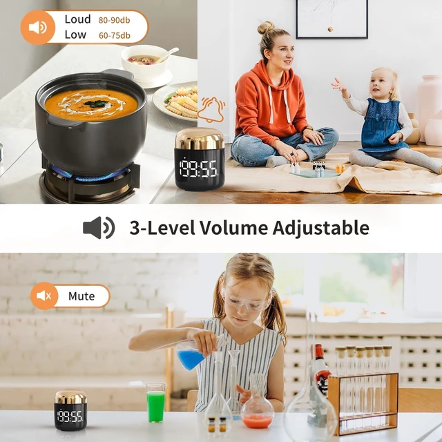Alt view image 5 of 7 - Kitchen Timer, 360 Rotate, Countup/Countdown, LED, Volume | Memory Function Back to School Gold