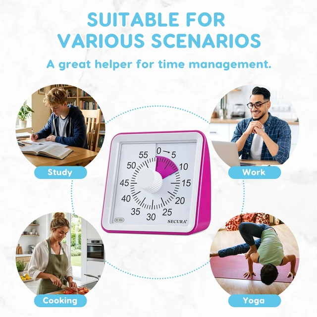 Alt view image 6 of 7 - Visual Timer for Kids, 60 Minute Classroom Countdown Timer for Study | Non-Ticking, Adjustable Alarm Volume/Duration, Low Power Reminder, Time Management Tool for ADHD (Violet & Violet)