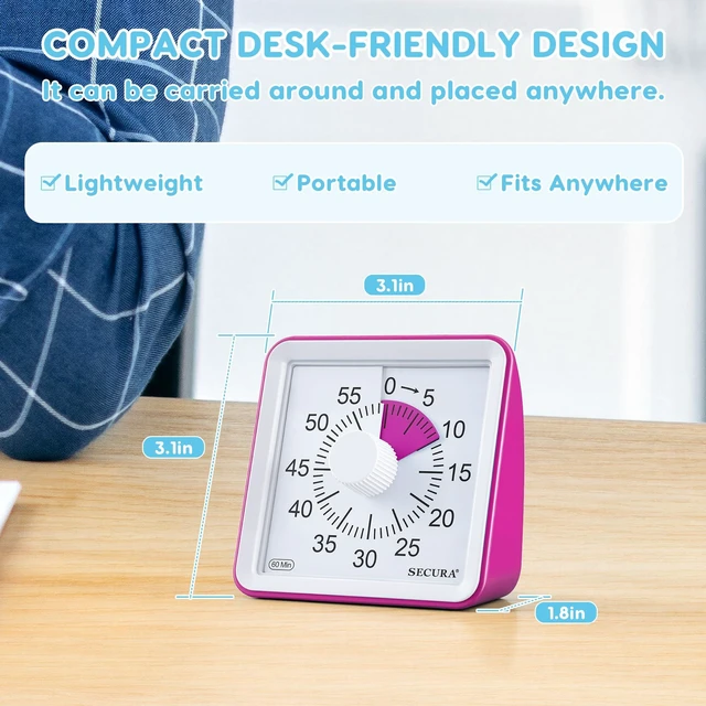 Alt view image 7 of 7 - Visual Timer for Kids, 60 Minute Classroom Countdown Timer for Study | Non-Ticking, Adjustable Alarm Volume/Duration, Low Power Reminder, Time Management Tool for ADHD (Violet & Violet)