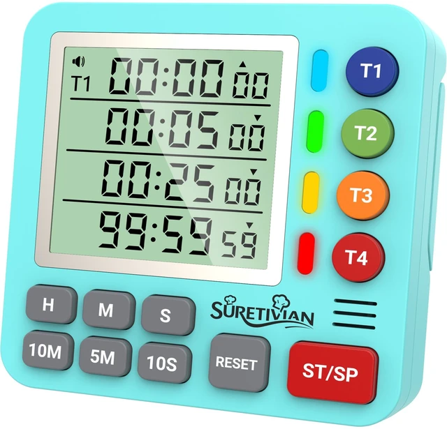 Main image of Digital Kitchen Timer with 4 Channel, Loud Alarm and Silent Mode | Magnetic Cooking Timer with Count Up & Countdown for Kids and Seniors, Large Display to Read, Auto Memory, Battery Included