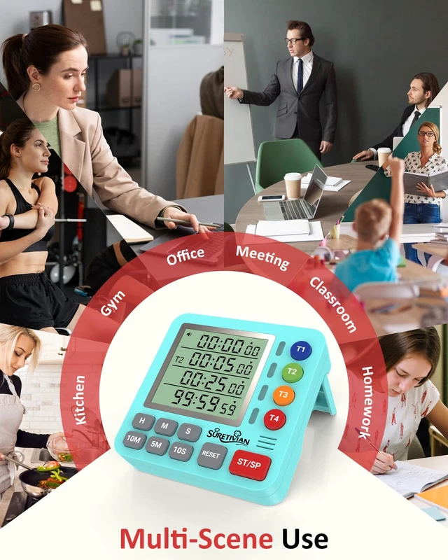 Alt view image 7 of 7 - Digital Kitchen Timer with 4 Channel, Loud Alarm and Silent Mode | Magnetic Cooking Timer with Count Up & Countdown for Kids and Seniors, Large Display to Read, Auto Memory, Battery Included