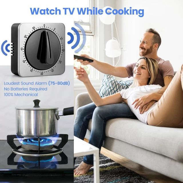 Alt view image 5 of 6 - Kitchen Timers for Cooking, Chef Cooking Timer Clock with Loud Alarm - 100% Mechanical Desk Timer - No Batteries Required - Magnetic Backing, Exquisite Stainless Steel Body - Countdown Reminder