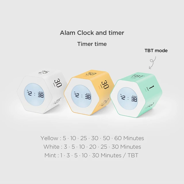 Alt view image 2 of 7 - Multi-Hexagon Clock Timer, Cube, Backlight, Countup/Down (Yellow) | 6 Preset Times, Productivity Timer, 12/24H Clock, Battery Operated, Sound/Mute, Easy to Use, Exercise, Study, Cooking, Work