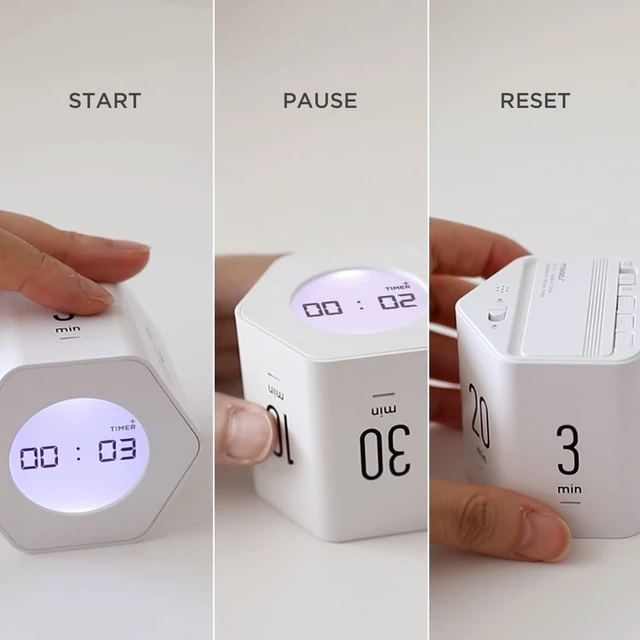Alt view image 3 of 7 - Multi-Hexagon Clock Timer, Cube, Backlight, Countup/Down (Yellow) | 6 Preset Times, Productivity Timer, 12/24H Clock, Battery Operated, Sound/Mute, Easy to Use, Exercise, Study, Cooking, Work