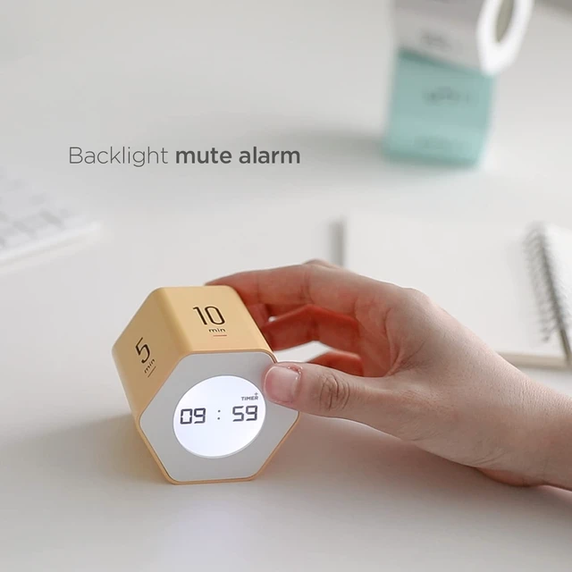 Alt view image 5 of 7 - Multi-Hexagon Clock Timer, Cube, Backlight, Countup/Down (Yellow) | 6 Preset Times, Productivity Timer, 12/24H Clock, Battery Operated, Sound/Mute, Easy to Use, Exercise, Study, Cooking, Work