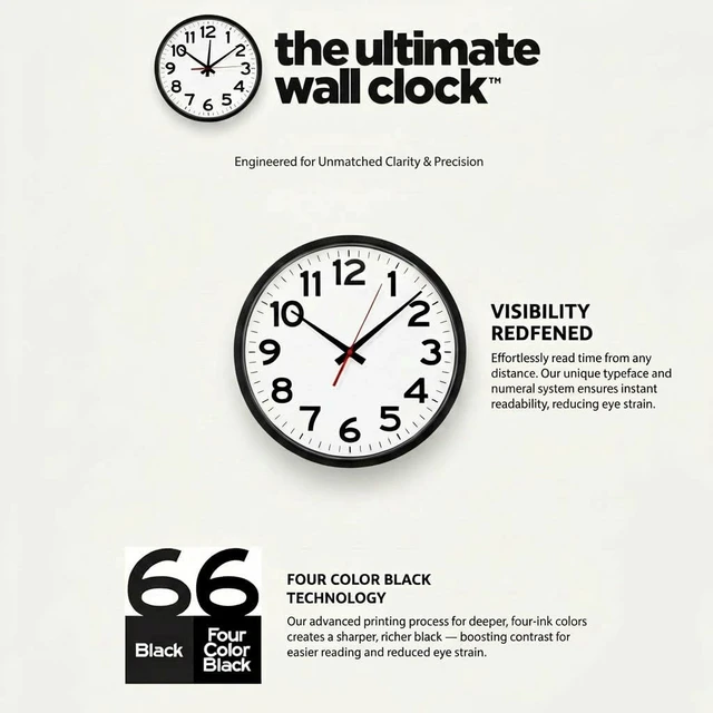 Alt view image 2 of 7 - 14" Atomic, Black, Easy-to-Read Display, Round, AA | Automatically syncs to the U.S. atomic time signal with large easy-to-read numbers for effortless accuracy