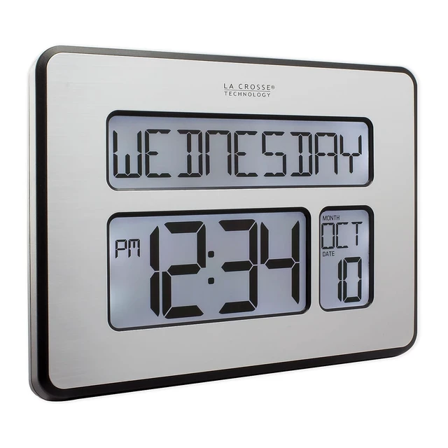 Alt view image 2 of 5 - C86279 Atomic Full Calendar Clock with Extra Large Digits, Grey, 11.25 in. x 2.10 in. x 12.00 in.