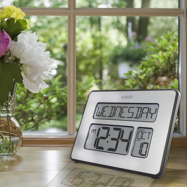 Alt view image 4 of 5 - C86279 Atomic Full Calendar Clock with Extra Large Digits, Grey, 11.25 in. x 2.10 in. x 12.00 in.