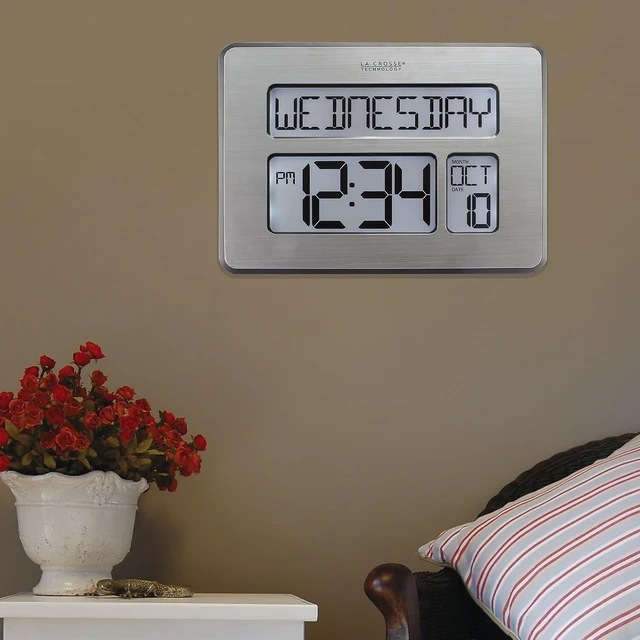 Alt view image 5 of 5 - C86279 Atomic Full Calendar Clock with Extra Large Digits, Grey, 11.25 in. x 2.10 in. x 12.00 in.