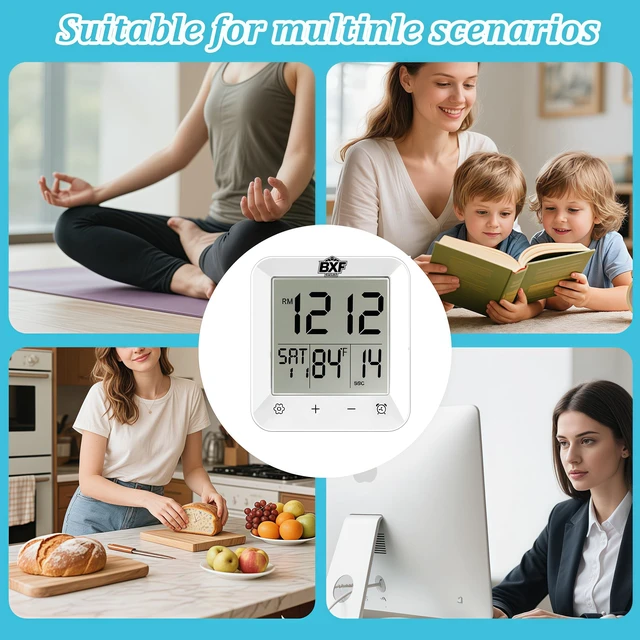 Alt view image 6 of 7 - Digital Shower Clock Waterproof,Bathroom Extra Large LCD Screen Wall Clock Timer,Countdown,Moisture Proof,Anti Splash,Display Temperature,Time,Date and Week,Suction Cup,Hanging,Hole Stand