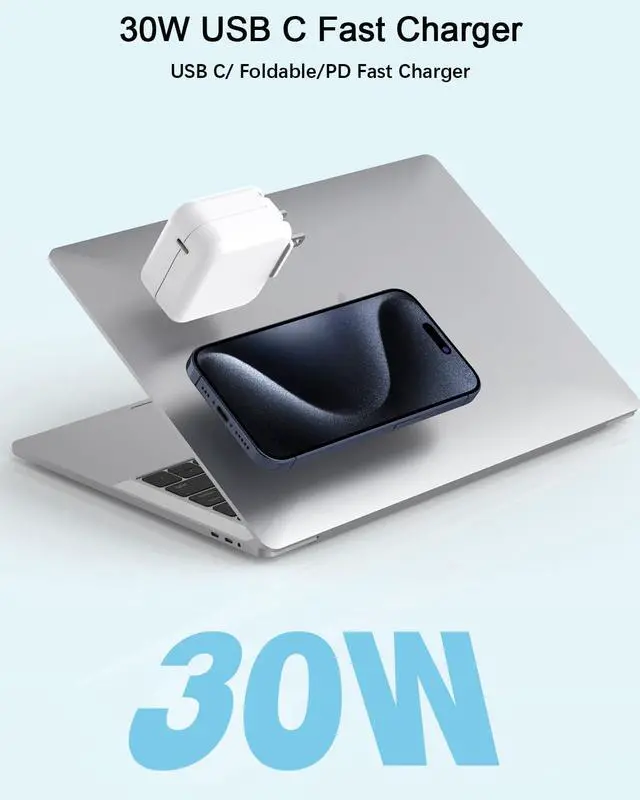 Alt view image 8 of 12 - Mac Book Air Charger - 30W USB C Charger Block PD 3.0 Fast Charging Power Adapter Plug for MacBook Pro/Air,ipad Pro/Air/mini, iPhone 17 16 15 14 13 12 /Pro/Pro Max/Plus/Mini/SE/XR and All USB C Device