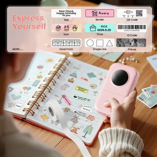 Alt view image 8 of 8 - Label Maker Machine with 3 Tapes - White/Clear/Gold Labels, D30 Portable Handheld Bluetooth Mini Label Printer, Multiple Templates Fonts Icon, Thermal Small Label Printer Rechargeable for Home