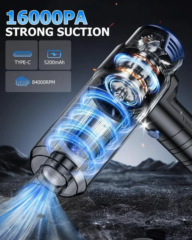 Alt view image 8 of 8 - Handheld Car Vacuum Cleaner Cordless with 16000PA Powerful Suction, 4-in-1 Portable Mini Vacuum Cleaner & Air Duster with Multi-Accessories, Hand Held Vacuum Cordless Rechargeable for Car Home