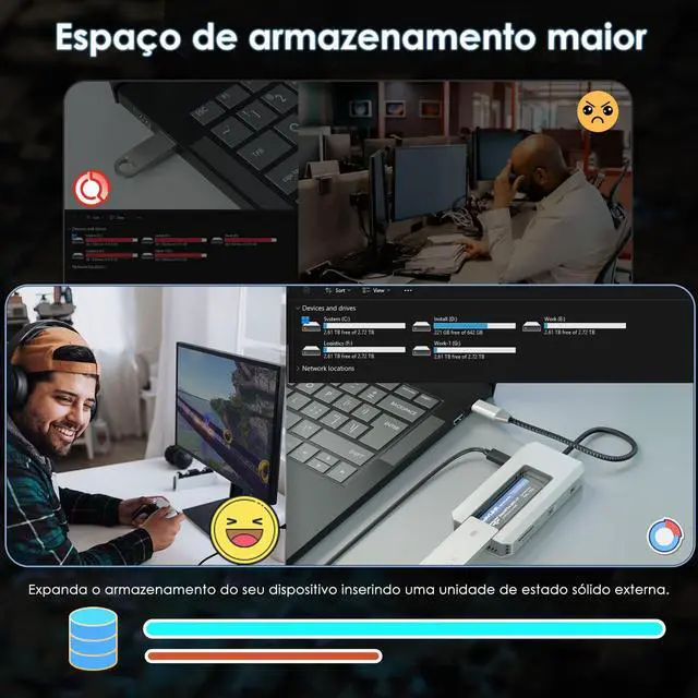 Alt view image 9 of 9 - 8 in 1 USB C Hub with M.2 NVMe/SATA SSD Enclosure 10Gbps, 4K@144Hz HDMI, USB-C/A 10Gb, 100W PD, Aluminum Alloy USB C Enclosure for M.2 NVMe SATA SSD for M1/M2/M3/M4 MacOS Systems