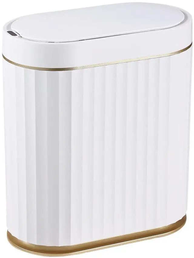 Alt view image 8 of 14 - Bathroom Trash Can with Lid 2 Gallon Sensor Garbage Can, Automatic Trash Bin, Motion Sensor Trash Can, IPX5 Waterproof Plastic Wastebasket for Bathroom, Bedroom, Kitchen, Office, White Gold