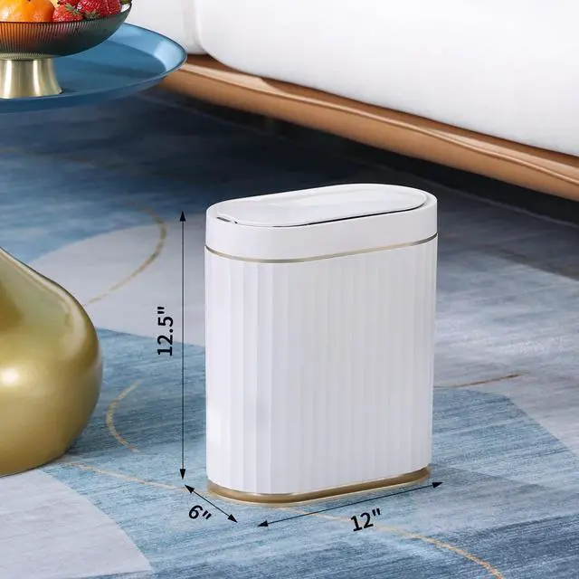 Alt view image 11 of 14 - Bathroom Trash Can with Lid 2 Gallon Sensor Garbage Can, Automatic Trash Bin, Motion Sensor Trash Can, IPX5 Waterproof Plastic Wastebasket for Bathroom, Bedroom, Kitchen, Office, White Gold