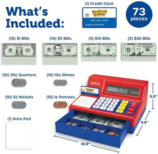 Alt view image 13 of 14 - Pretend & Play Calculator Cash Register Toy - Gift for Kids, Toddler Toys, Play Money & Credit Card, Shopping Store Playset, Educational Preschool Activities