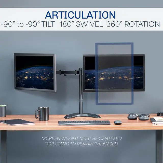 Alt view image 11 of 14 - STAND-V002F Dual LED LCD Monitor Free-Standing Desk Stand for 2 Screens up to 27 Inch Heavy-Duty Fully Adjustable Arms with Max VESA 100x100mm