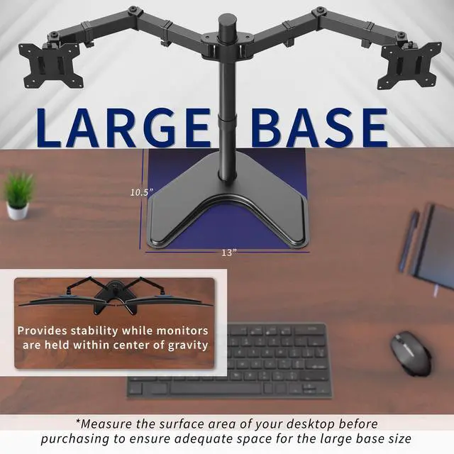Alt view image 12 of 14 - STAND-V002F Dual LED LCD Monitor Free-Standing Desk Stand for 2 Screens up to 27 Inch Heavy-Duty Fully Adjustable Arms with Max VESA 100x100mm