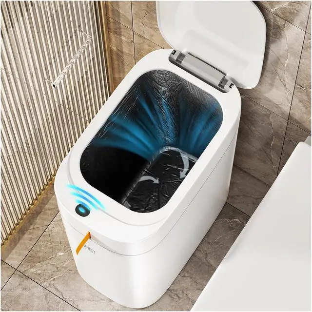 Alt view image 8 of 14 - Smart Bathroom Trash Can with Lid- 3.5 Gallon Rechargeable Motion Sensor Trash Can,Waterproof Automatic Garbage Can with Automatic Suction Bag Feature,Waste Bin for Bedroom, Kitchen, Office