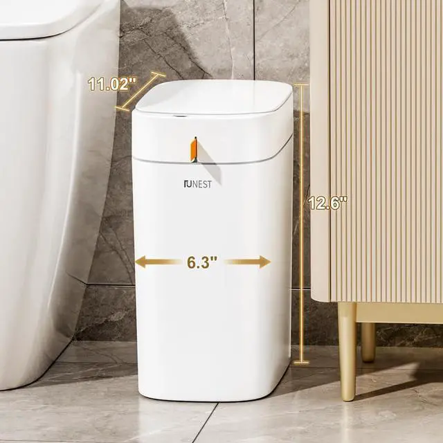 Alt view image 12 of 14 - Smart Bathroom Trash Can with Lid- 3.5 Gallon Rechargeable Motion Sensor Trash Can,Waterproof Automatic Garbage Can with Automatic Suction Bag Feature,Waste Bin for Bedroom, Kitchen, Office
