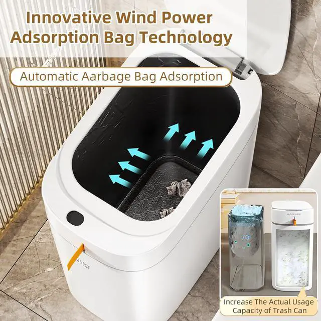 Alt view image 10 of 14 - Smart Bathroom Trash Can with Lid- 3.5 Gallon Rechargeable Motion Sensor Trash Can,Waterproof Automatic Garbage Can with Automatic Suction Bag Feature,Waste Bin for Bedroom, Kitchen, Office