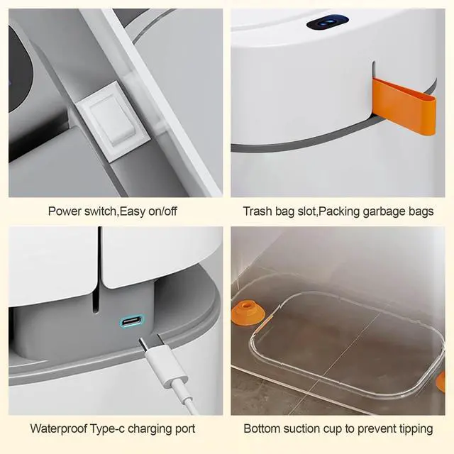 Alt view image 13 of 14 - Smart Bathroom Trash Can with Lid- 3.5 Gallon Rechargeable Motion Sensor Trash Can,Waterproof Automatic Garbage Can with Automatic Suction Bag Feature,Waste Bin for Bedroom, Kitchen, Office