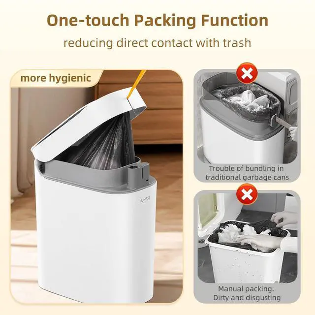 Alt view image 11 of 14 - Smart Bathroom Trash Can with Lid- 3.5 Gallon Rechargeable Motion Sensor Trash Can,Waterproof Automatic Garbage Can with Automatic Suction Bag Feature,Waste Bin for Bedroom, Kitchen, Office