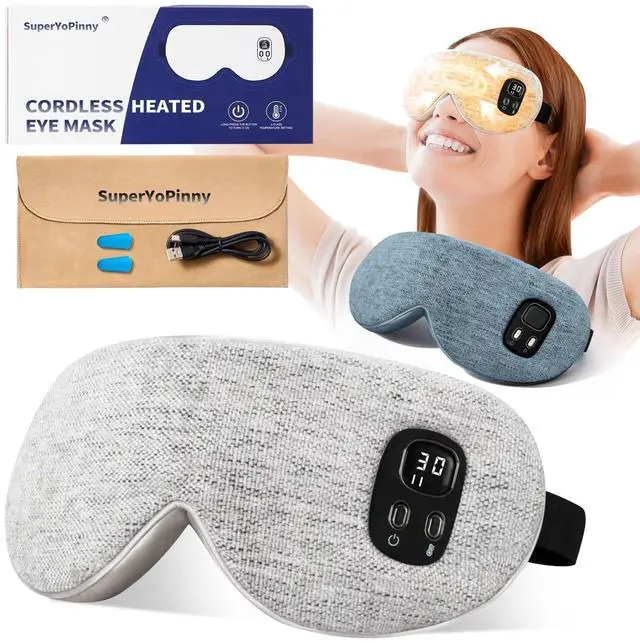 Alt view image 8 of 14 - Heated Eye Mask - Cordless Eye Mask for Dry Eyes, Eye Relief, Improved Sleep, Washable Eye Heating pad for Travel Removable for Cleaning and 2 Covers, 4-Level Timing and Temperature (Gray)