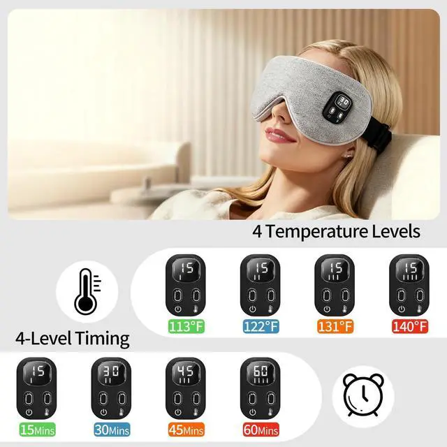 Alt view image 10 of 14 - Heated Eye Mask - Cordless Eye Mask for Dry Eyes, Eye Relief, Improved Sleep, Washable Eye Heating pad for Travel Removable for Cleaning and 2 Covers, 4-Level Timing and Temperature (Gray)