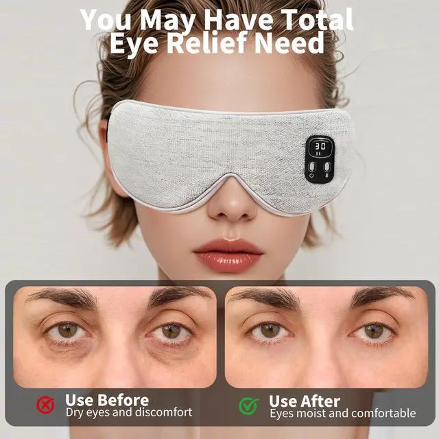 Alt view image 13 of 14 - Heated Eye Mask - Cordless Eye Mask for Dry Eyes, Eye Relief, Improved Sleep, Washable Eye Heating pad for Travel Removable for Cleaning and 2 Covers, 4-Level Timing and Temperature (Gray)