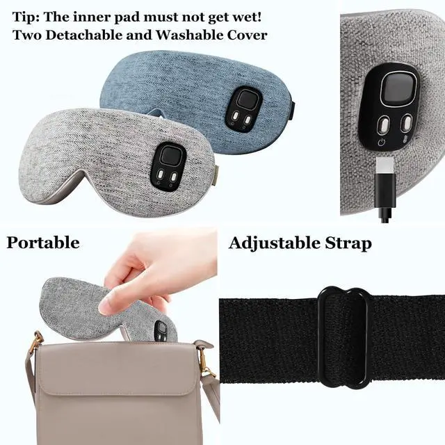 Alt view image 14 of 14 - Heated Eye Mask - Cordless Eye Mask for Dry Eyes, Eye Relief, Improved Sleep, Washable Eye Heating pad for Travel Removable for Cleaning and 2 Covers, 4-Level Timing and Temperature (Gray)