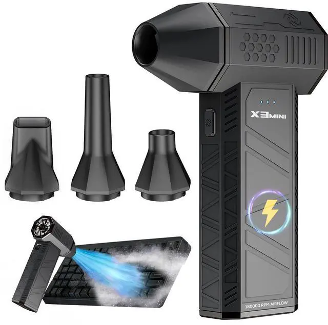 Alt view image 8 of 14 - Compressed Air Duster, 180000RPM Electric Air Duster, Rechargeable Cordless Air Blower with 3-Gear Turbo Fan, Canned Air Alternative for Keyboard, PC, Computer, Car, Home & Outdoor Use (Pure Black)