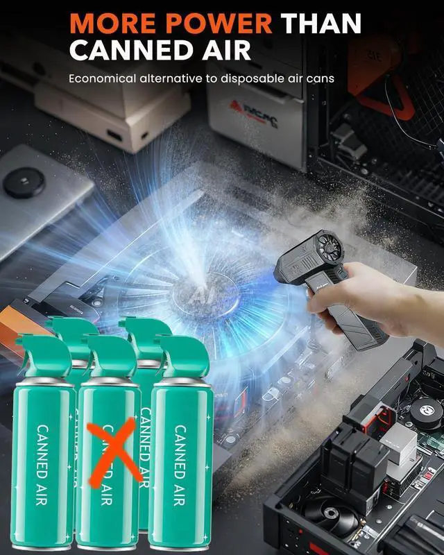 Alt view image 10 of 14 - Compressed Air Duster, 180000RPM Electric Air Duster, Rechargeable Cordless Air Blower with 3-Gear Turbo Fan, Canned Air Alternative for Keyboard, PC, Computer, Car, Home & Outdoor Use (Pure Black)