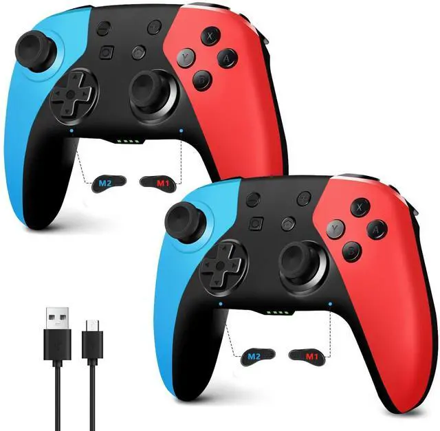 Alt view image 8 of 14 - 2 Pack Wireless Controller for Nintendo Switch/Lite/OLED, Hall Effect Joystick for Switch 2 Pro Controller with Wake-Up/Turbo/Dual Vibration/Programmable (Red+Blue)