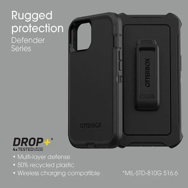 Alt view image 12 of 12 - iPhone 13 (ONLY) Defender Series Case - Black, Rugged & Durable, with Port Protection, Includes Holster Clip Kickstand