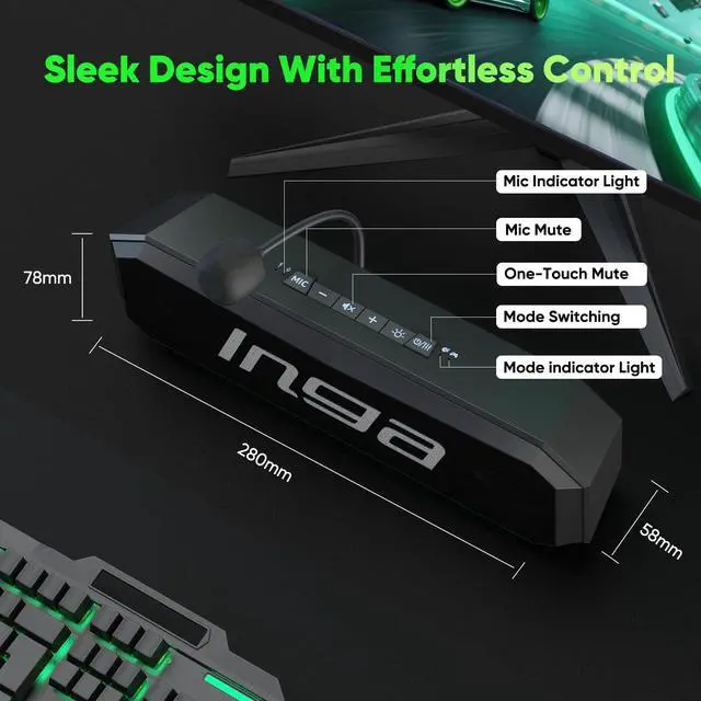 Alt view image 14 of 14 - Computer Speakers with Detachable Mic, Plug-and-Play USB Soundbar with Dynamic Lighting, Game/Music Modes, Compatible with PC, Laptop, PS5, Mac