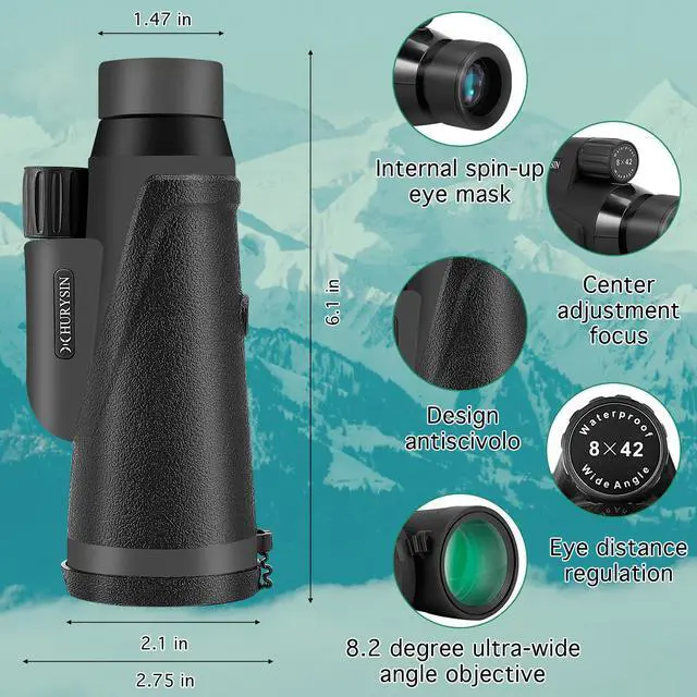Alt view image 9 of 14 - 8x42 Monocular Telescope Military-Grade, Compact, Waterproof & Fogproof, Nitrogen-Filled, FMC Green Coated Optics, BK7 Prism, Ideal for Bird Watching, Hunting, Camping & Wildlife Observation