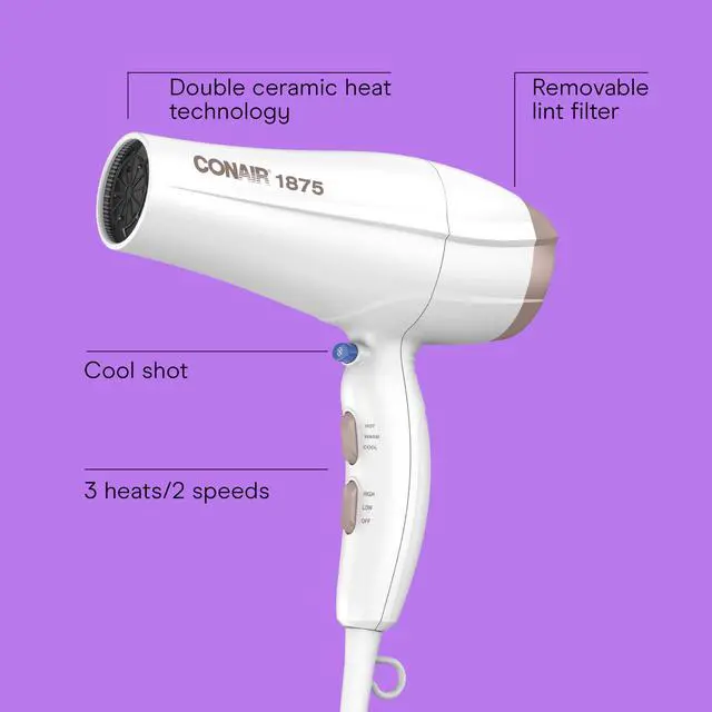 Alt view image 9 of 14 - Double Ceramic Hair Dryer with Diffuser | Blow Dryer with Ionic Conditioning | Includes Diffuser and Concentrator | Amazon Exclusive, White