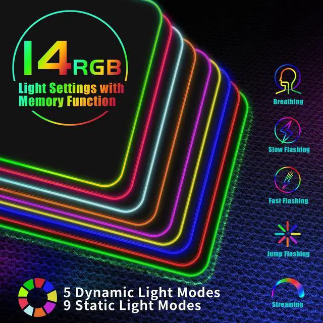 Alt view image 7 of 10 - RGB Gaming Mouse Pad With 15W Wireless Charging, Extra Large LED Mousepad, 14 Light Modes, XXL Size, Ergonomic Computer Pad, Non-Slip Rubber Base for Laptop, Gifts for Gamer/Men