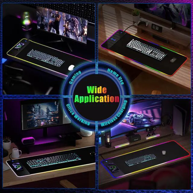 Alt view image 10 of 10 - RGB Gaming Mouse Pad With 15W Wireless Charging, Extra Large LED Mousepad, 14 Light Modes, XXL Size, Ergonomic Computer Pad, Non-Slip Rubber Base for Laptop, Gifts for Gamer/Men
