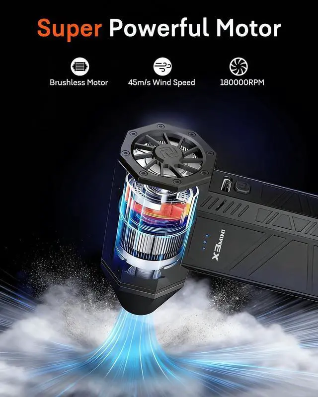 Alt view image 9 of 14 - Compressed Air Duster, 180000RPM Electric Air Duster, Rechargeable Cordless Air Blower with 3-Gear Turbo Fan, Canned Air Alternative for Keyboard, PC, Computer, Car, Home & Outdoor Use (Pure Black)