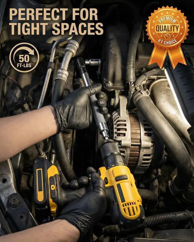 Alt view image 7 of 10 - 3/8" Offset Extension Wrench for Electric Drill, Impact Ratchet Extender for Tight Spaces, with 4 Adapters
