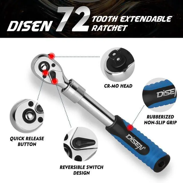 Alt view image 9 of 14 - 3PCS Extendable Ratchet Wrench Set,1/4" 3/8" 1/2" Drive 72-Tooth, Quick-Release, Reversible Drive Socket Wrenches,Soft Grip Handle with Storage Tray