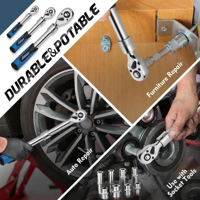 Alt view image 10 of 14 - 3PCS Extendable Ratchet Wrench Set,1/4" 3/8" 1/2" Drive 72-Tooth, Quick-Release, Reversible Drive Socket Wrenches,Soft Grip Handle with Storage Tray